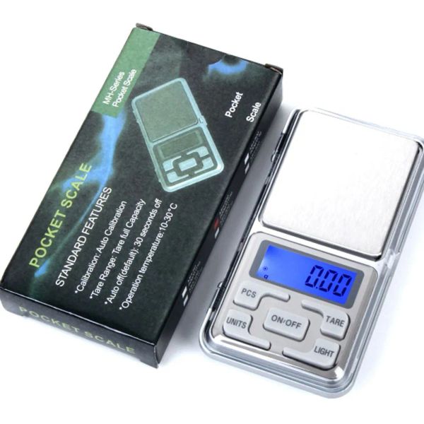 wholesale Mini báscula de bolsillo electrónica de estilo inglés con caja de venta al por menor Básculas digitales Básculas de joyería de precisión Balanza de peso con retroiluminación ZZ