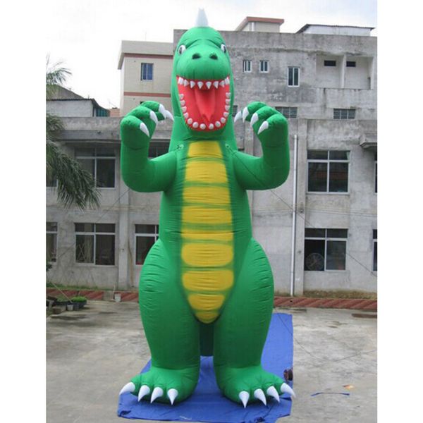 En gros, mascotte gonflable divertissante de dessin animé de dinosaure vert foncé de 4 mH pour une exposition/publicité d'événement de fête en plein air fabriquée en Chine 001