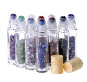 wholesale Diffuseur d'huiles essentielles 10 ml en verre transparent sur des bouteilles de parfum avec cristal naturel écrasé, pierre de quartz, boule à bille en cristal ZZ