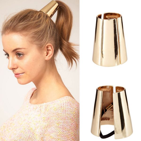 Venta al por mayor-esencial al por menor Nuevo 2015 Joyería Metal Oro grande / Plata Plateado Elástico Anillo para el cabello con soporte para cola de caballo / Diademas / Accesorios para el cabello