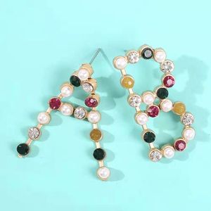 Gros-etter AB boucles d'oreilles pour femmes designer de luxe coloré diamant perle charme boucle d'oreille vintage bohème perles lettres bijoux