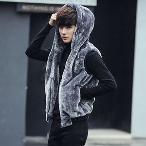 Vente en gros - Europe et amérique style hiver épaissir à capuche casual gilet de fourrure hommes hommes veste sans manches veste chaleco hombre taille m-5xl MJ7