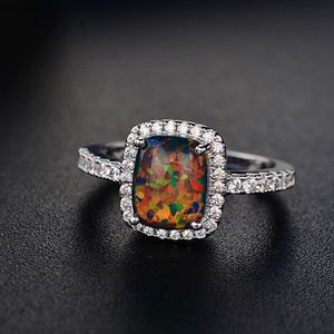 Groothandel-Europa en de Verenigde Staten nieuwe eenvoudige veelkleurige opaal opaal ring mode grote ingelegde zirkoon sieraden