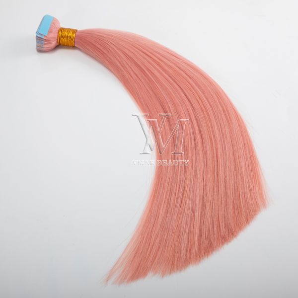 Venta al por mayor Europeo Ruso 100% Extensión de cabello humano Doble dibujado 100g # 60 # 613 Cinta rosa virgen Remy en extensión de cabello Recto