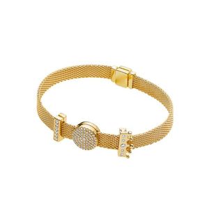 Groothandel-Europese Past voor Kralen Zilveren Armbanden voor stijl armband sieraden vrouwelijke mesh clip charme reflectie kroon clip7593877