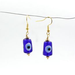 Boucles d'oreilles pendantes en forme de mauvais œil, en verre de Murano, cylindre bleu, pour femmes, cadeau pour mère, bijoux de protection de la famille porte-bonheur, vente en gros