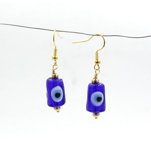 Venta al por mayor, pendientes colgantes de mal de ojo, pendiente de cilindro azul de cristal de Murano para mujer, regalo de madre, joyería de protección familiar de la suerte