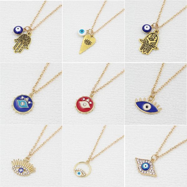 Venta al por mayor Evil Eye Collar Protección Hamsa Mano Colgante Collar Buena Suerte Joyería Regalo para Mujeres Niños Niña Vacaciones Joyería Collar