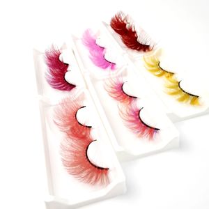 Groothandel wimpers kleuren super lange dikke kleurrijke wimpers pluizig piekerig faux mink wimper extensie make-up tools in bulk