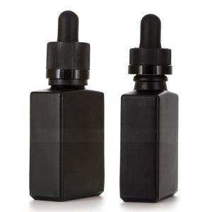 Groothandel Fabriek 30 ml zwarte glazen druppelflesje vierkante vorm 1 OZ E vloeibare flessen met kindveilige verzegelde dop Wujch LL