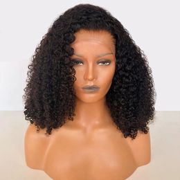 Fábrica al por mayor 360 LACE frontal Wig Natural Black Color Kinky Curly Short Bob Simulaiton Peluces para el cabello humano para mujeres Síntesis