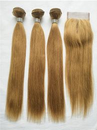 Factory en gros cheveux vierges brésiliens 27 # Coiffes humaines blondes colorées 3 paquets avec fermeture en dente