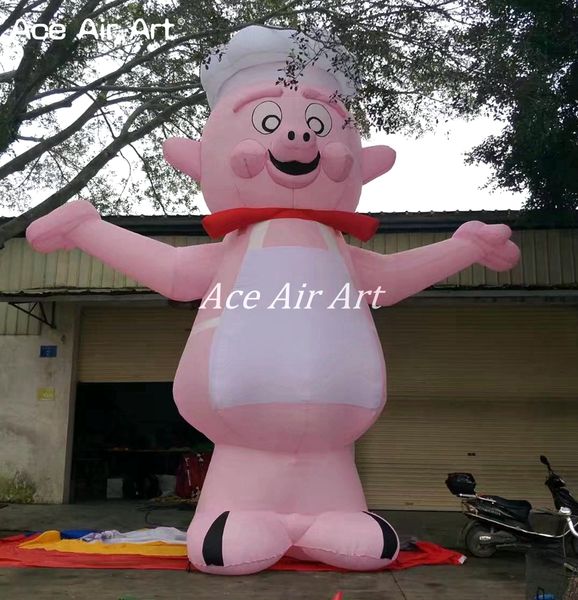 wholesale Venta directa de fábrica Inflable Pink Pig Chef Animal soplado por aire para restaurante Exposición publicitaria