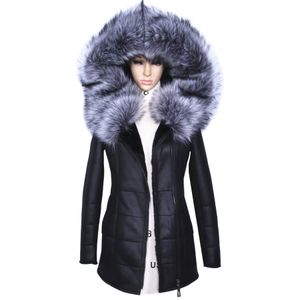 Vente en gros-usine directe fournisseur veste d'hiver femmes manteaux épais mode artificielle Slim daim modèles féminins en cuir col de fourrure de renard h1z1