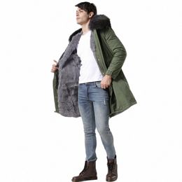 Groothandel Factory Outlet Winterjas Grijs Konijnenbont Parka Blazer Mannen Overjas Met Echte Racco Bontkraag h04p #