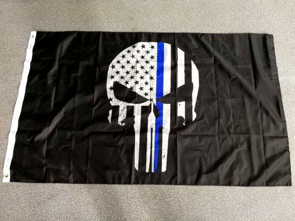 90x150cm 3x5 fts ligne bleue américaine crâne drapeau prix d'usine en gros