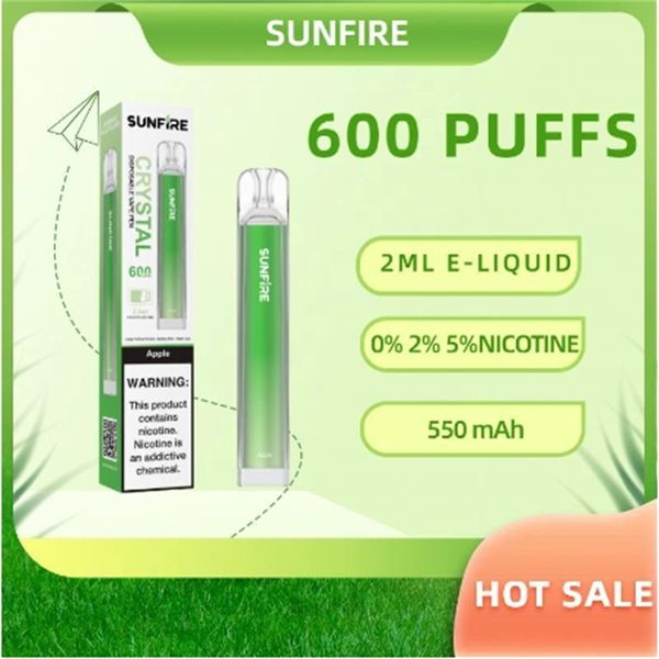 Prix d'usine en gros barreaux cristallins TPD Sunfire enregistré 600puffs Disposable Vape Pen 10 Flavors 20mg Electronic Cigarette Wape in Europe Market Navire en 4 jours