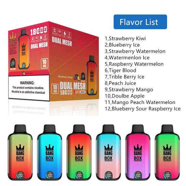 Usine de vente en gros Puff Vape E Cigarette Bang Box Puff 18000 vape jetable Puffbar vapes 850mah batterie rechargeable 26ml bouffée pré-remplie 18k bouffée 15k vaporisateur