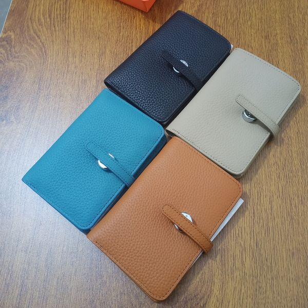 Portefeuilles en cuir véritable de styliste célèbre pour femmes, porte-cartes en cuir de vache classique occidental avec cadre photo quatre couleurs, vente en gros