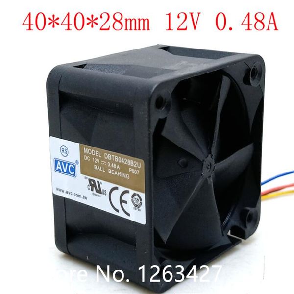 Ventilador al por mayor: AVC 4028 DBTB0428B2U 12V 0.48A 4 hilos de doble bola de alta velocidad, ventilador PWM para servidor de computadora de 4 cm