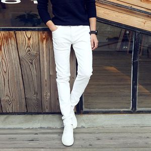 Vente en gros - Mode 2017 Été Casual Mince Jeunes affaires blanc Stretch jeans pantalons hommes adolescents pantalons Skinny jeans hommes leggings