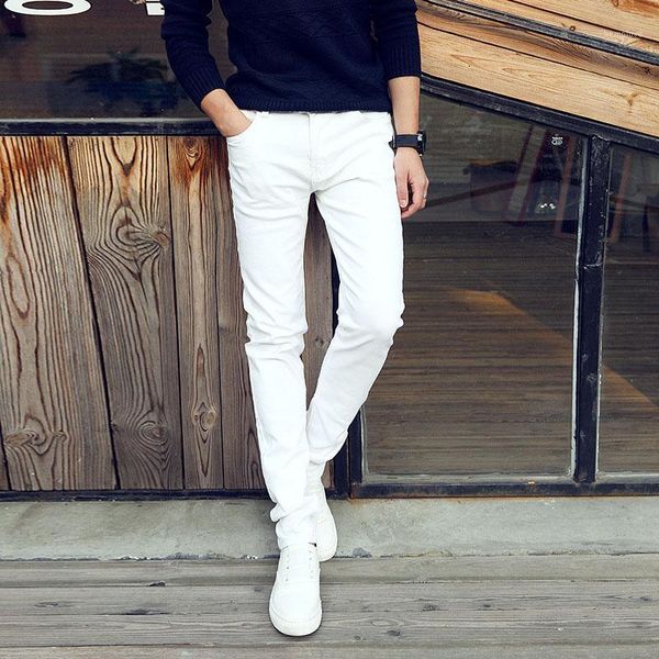 Jeans para hombres Venta al por mayor- Moda 2021 Verano Casual Thin Youth Business White Stretch Pantalones Masculinos Adolescentes Pantalones Flacos Hombres Leggings1