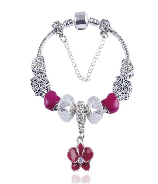 Gros-Mode 925 Argent Murano Verre Fleur Charms Européens Perles Chaîne De Sécurité Bracelet Convient Charm Bracelets8488769