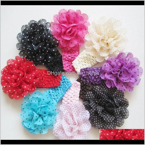 Venta al por mayor Moda Baby Girls Dot Gasa Flor Diademas Infantiles Niños Elásticos Headwear Niños Hairbands Giyy1 Uiotm