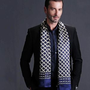 Vente en gros - Marque de mode Hommes 100% Soie Longue Écharpe / Cravate Double Couche Noir __ Cadeaux __ Pour 4 Saisons