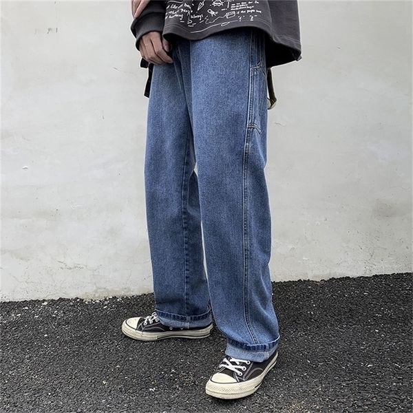 Venta al por mayor Moda Casual street New Straight Jeans Hombres Coreano Loose Trend Retro Drop Wide Leg estudiantes pantalones harem 201123
