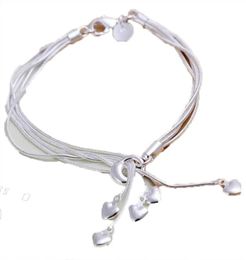 Encanto al por mayor de moda 925 pulseras de línea de plata esterlina Cadena Corazones Arrilleros para mujeres Joyas Pulseras de Plata 925 H0677089508