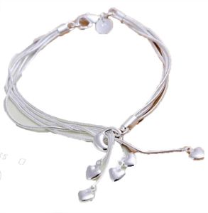 Encanto al por mayor de moda 925 Pulseras de plata esterlina Muti Cadena Corazones de los corazones para mujeres Joyas Pulseras de Plata 925 H0673334513