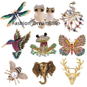 Groothandel mode kristal vintage broche pin email libel vlinder vlinder pauw kikker uil dierenbroches voor vrouwen schattige sieraden