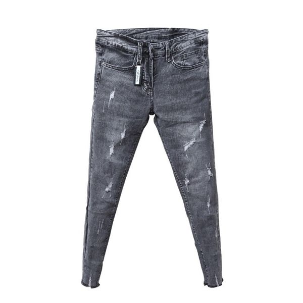 Gros Fashion Denim Casual Skinny Jeans Hommes Hip Hop Étudiants Gris Trendy Mens Summer Korean Slim-Fit Stretch-Hole Jeans 201128