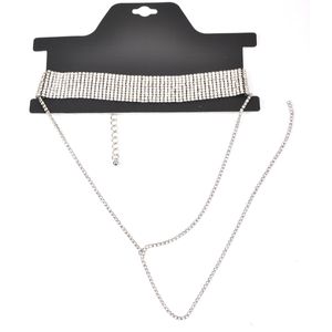 Groothandel- Mode Designer Luxe Volledige Rhinestone Diamond Long Tassel Choker Verklaring Ketting voor Vrouw