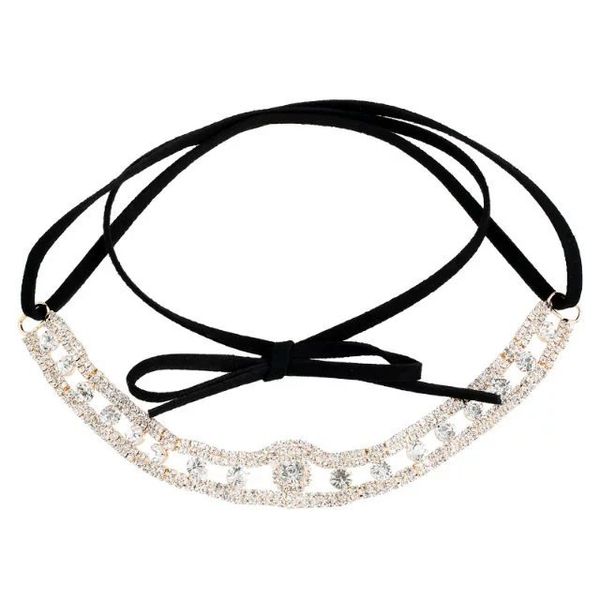 Venta al por mayor-diseñador de moda de lujo brillante cristal gótico vintage cuero lindo arco cinta declaración collar gargantilla collar para mujer