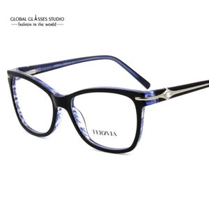 Al por mayor-Moda Diseño francés Colorido Acetato Gafas Marco Eyeglane Azul Negro Color Mujeres Gafas FVG7093