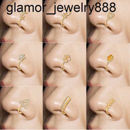 Groothandel Mode Hart Ster Zirkoon Faux Fake Piercing Sieraden Neusboeien Non Piercing Clip Op Scharnierende Gouden Neusringen Voor vrouwen