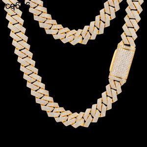 Groothandel Fashion Hip Sieraden 20 mm Gold VVS Brass 4 rijen 5A Moissanite Diamond Iced Out Bling Miami Cuban Link Chain Necklace