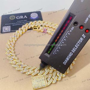 Groothandel mode -sieraden 15 mm Hip Hop VVS Diamant ketting Bracelet 925 Zilver Iced Out Cuban Link Moissanite Chain