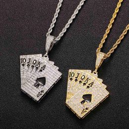 Bijoux de mode en gros Hip Hop Iced Out Métal Designer Pique Coeur Poker Carte Pendentif Charme Colliers