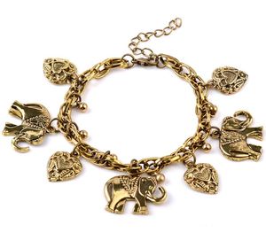 Pulsera con abalorios de corazón de elefante para mujer, regalo Retro antiguo, pulseras de cadena de eslabones de plata/oro, joyería de moda al por mayor