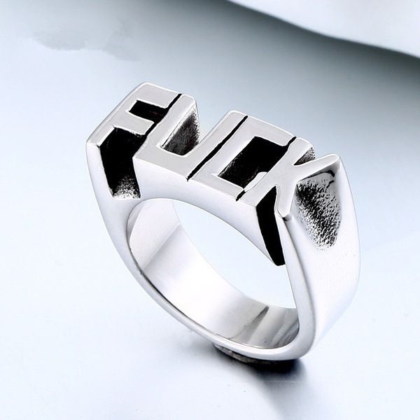 Groothandel- Mode Brief Ring Man Stijl Roestvrij Stalen Ringen Voor Vrouwen Bruiloft Aangepaste Letters Initialen Ring F Woord Punk stijl