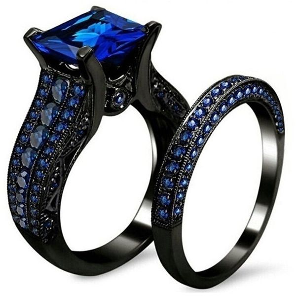 Gros-mode anneau couple de luxe de style européen et américain chaud populaire anneau rétro zircon plaqué or noir bague de mariage femme