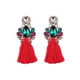 Groothandel- Mode Luxe Designer Overdreven Mooie Glinsterende Diamant Crystal Flower Long Tassel Stud Oorbellen voor Dames Meisjes