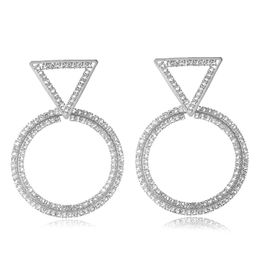 Groothandel- Mode Luxe Designer Overdreven Diamond Rhinestone Driehoek Cirkels Geometrische Stud Oorbellen voor Dames Goud Zilver