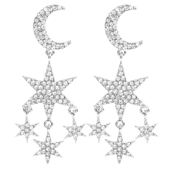 Gros-créateur de luxe de mode exagéré diamant strass mignon belle étoile de lune longue gland balancent boucles d'oreilles lustre pour les femmes