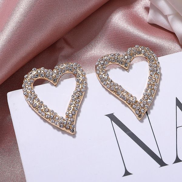 Gros-designer de luxe de mode étincelle diamant strass pleine perle géométrique mignon coeur boucles d'oreilles pour les femmes