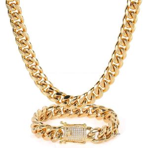 Collier à maillons cubains Hip Hop pour hommes et femmes, bijoux de luxe en acier inoxydable plaqué or 18 carats, chaîne Miami, vente en gros, 12mm