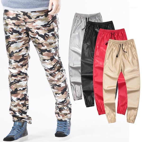 Venta al por mayor Moda PU Joggers de cuero Pantalones para hombre Faux Street Pantalones de chándal Hombres Hip Jogging Pantalon Homme Plus Size 42, YA0611 Men's